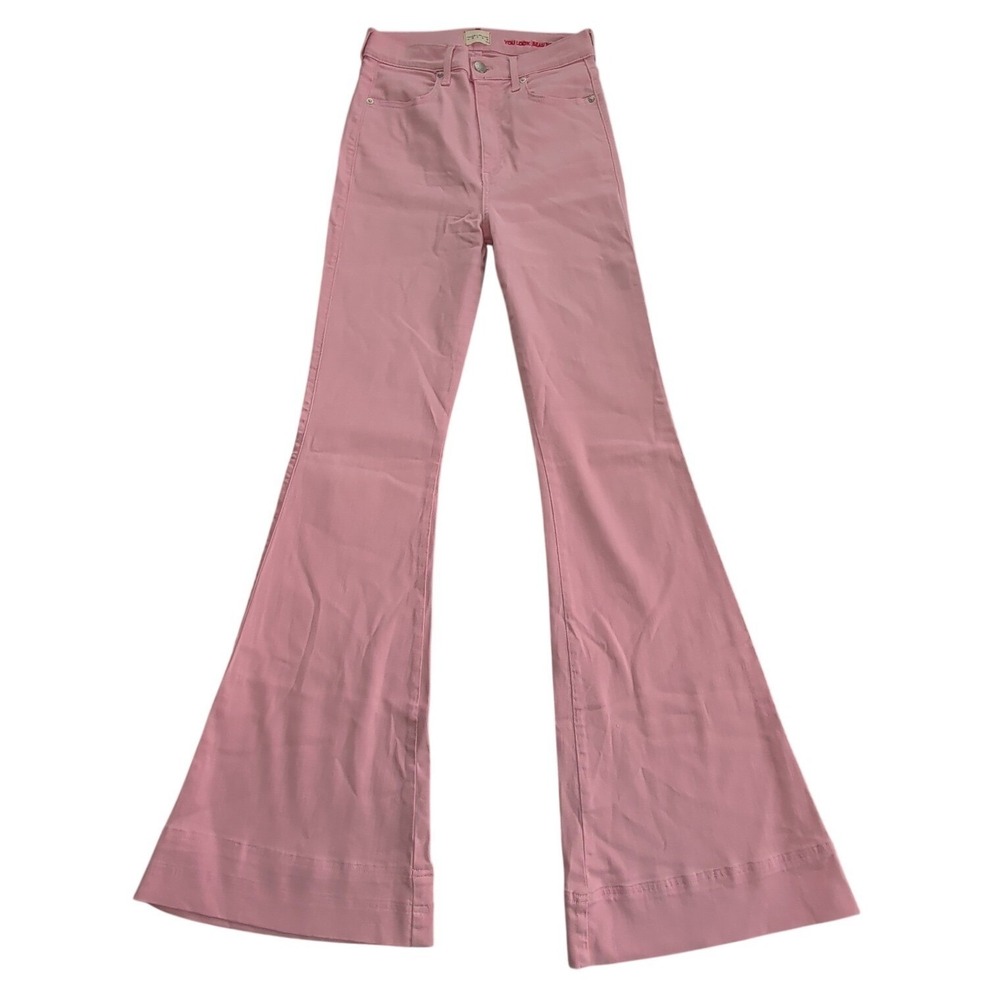 Alice + Olivia Beautiful High Rise Bell Flare Jeans Pink Sz 27 CD114400DYR 26x34